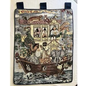Noah's Ark Woven Tapestry Large Wall Hanging Vibrant Color Many Animals & Plants
